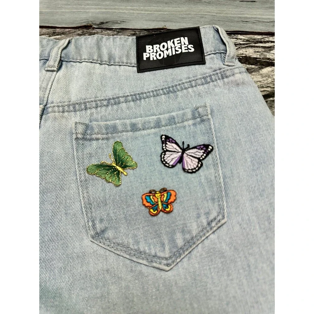 Broken Promises Two-Tone White & Light Blue Distressed Denim Shorts
